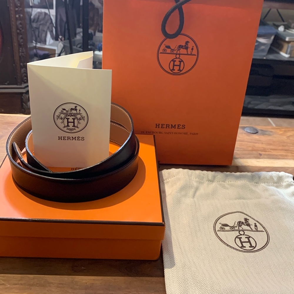Authentic Hermès 100cm 34” Black & Tan Belt Band